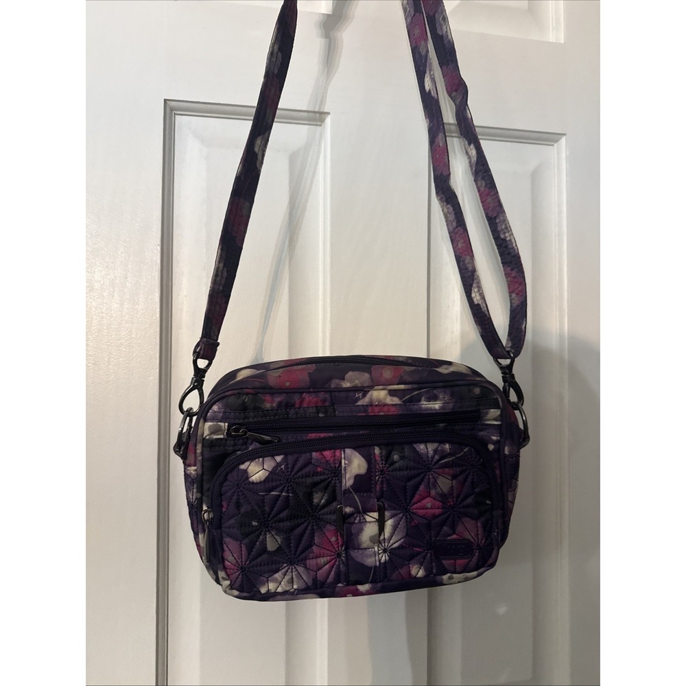 Lug Carousel Convertible Crossbody Belt Bag Purple Pink Floral Quilted Purse EUC